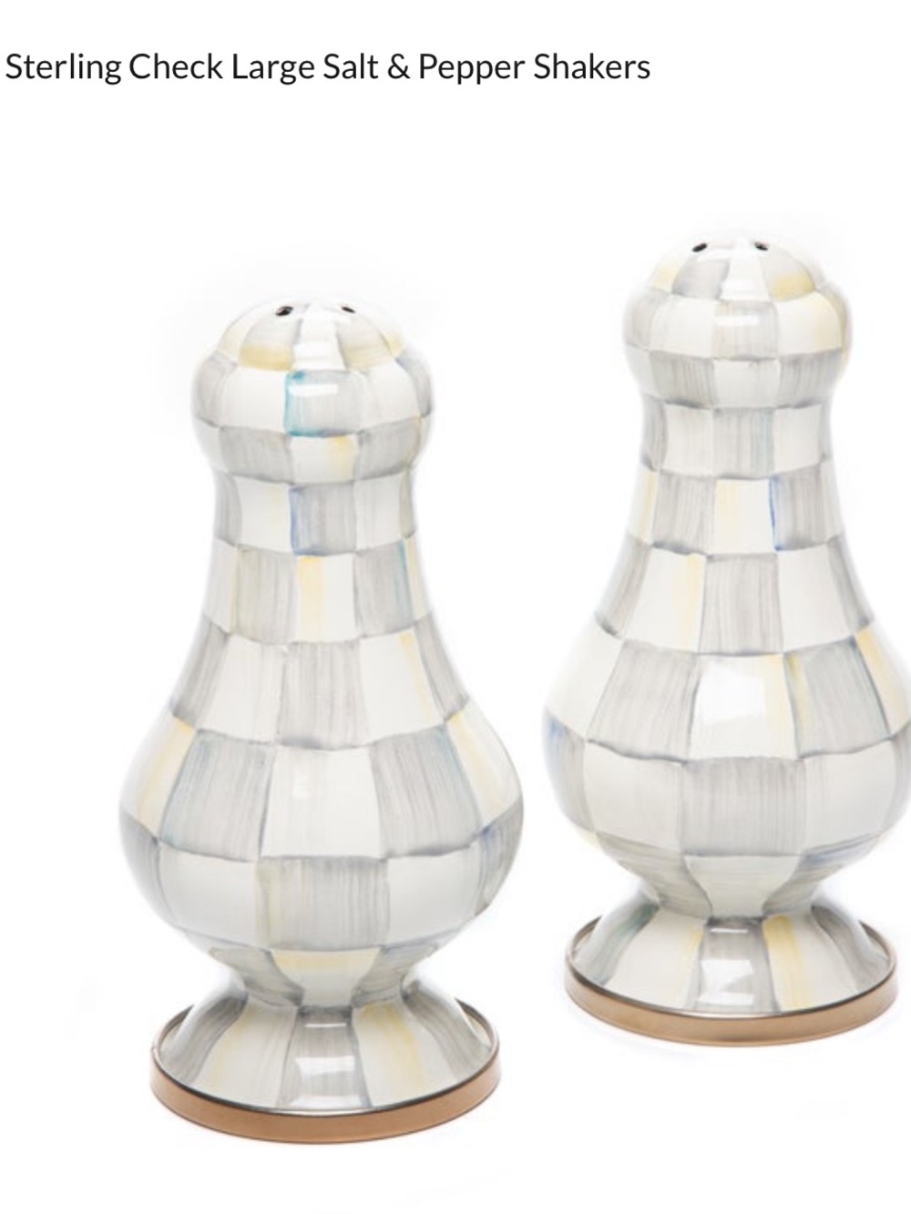 Sterling Check Large Salt & Pepper Shakers - White and Silver